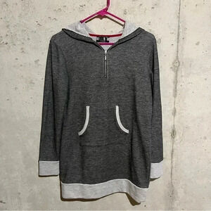 Bar By Melir Kazan Grey Quarter Zip Tunic Hooded Sweatshirt Size S